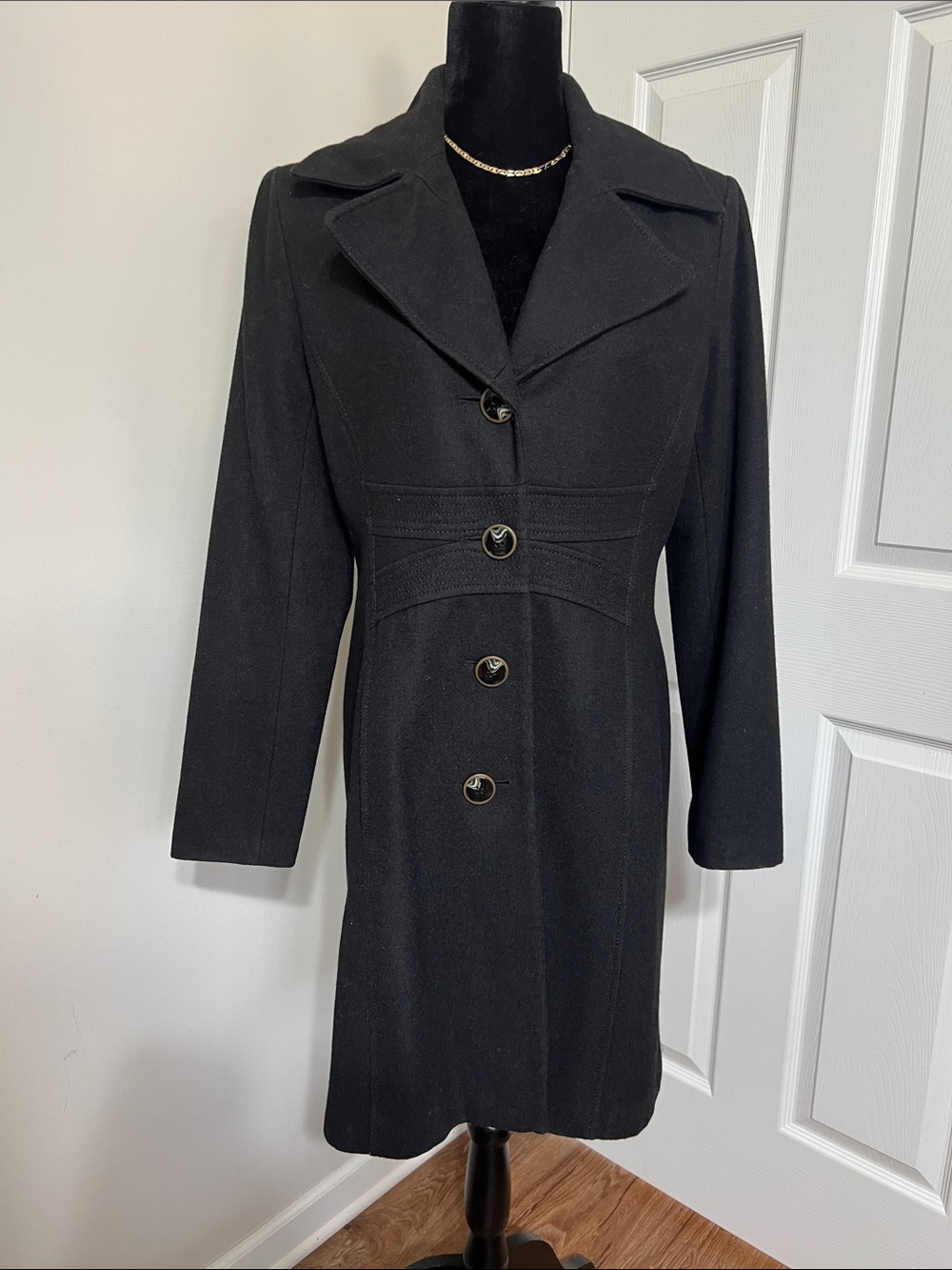 Nine West Black Wool-Blend Single-Breasted Trench Coat